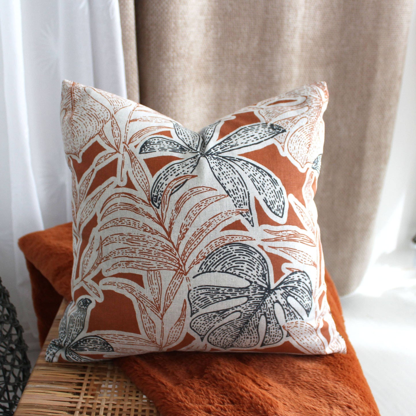 Coussin déhoussable, 40x40cm, Motif Tropical, Casamance