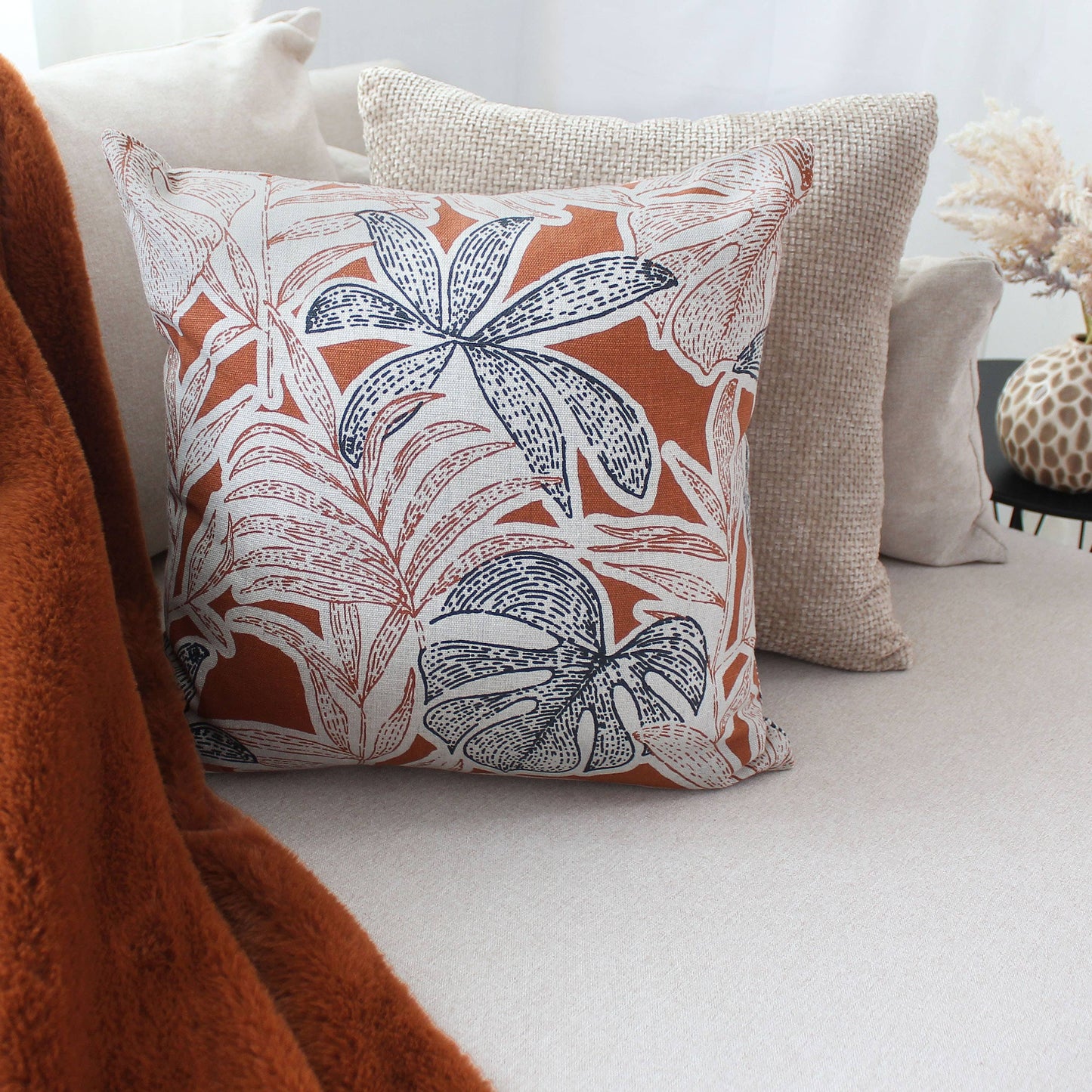 Coussin déhoussable, 40x40cm, Motif Tropical, Casamance