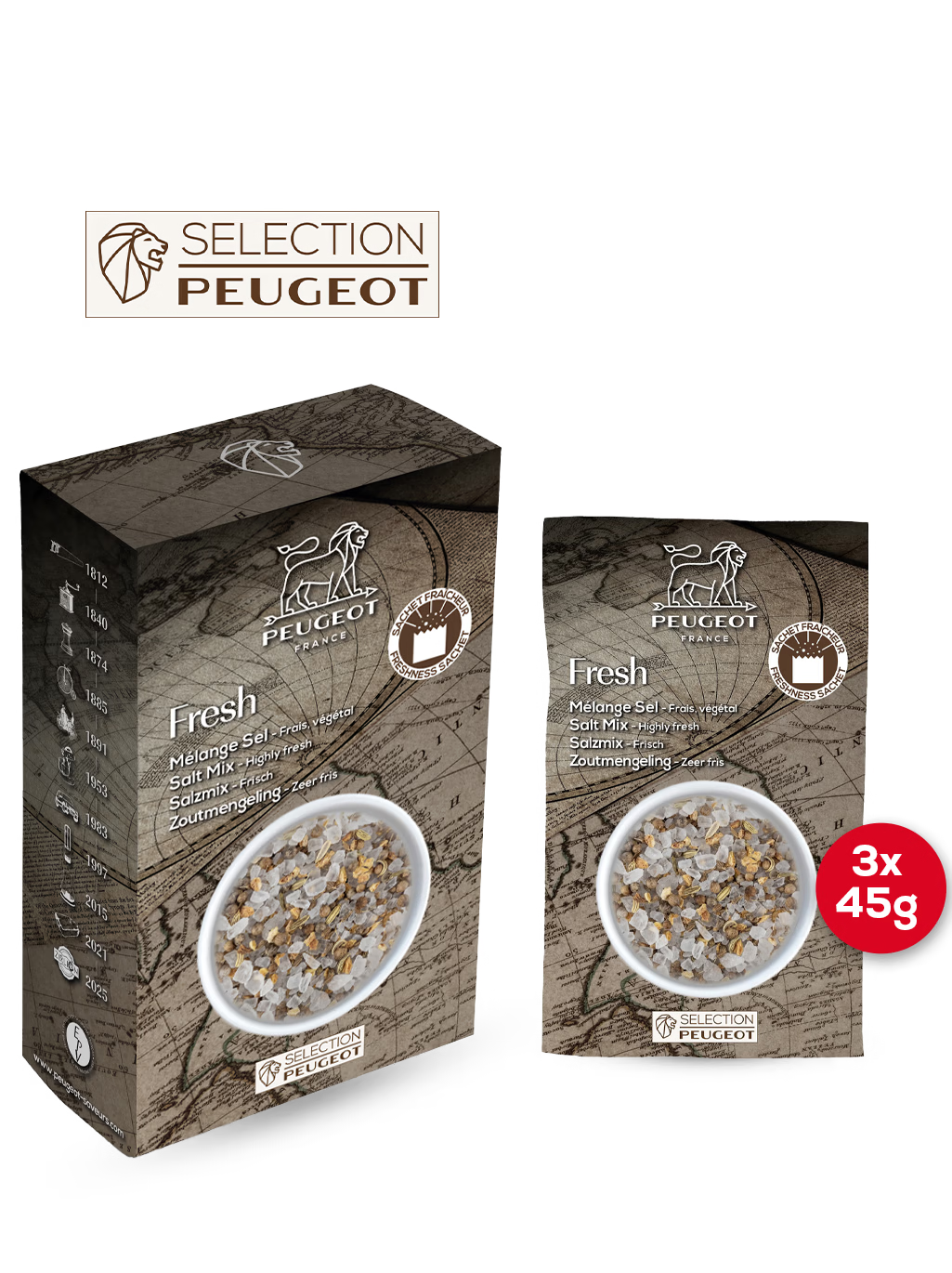 Mélange sel, frais, végétal, 135g (3x45g) - PEUGEOT
