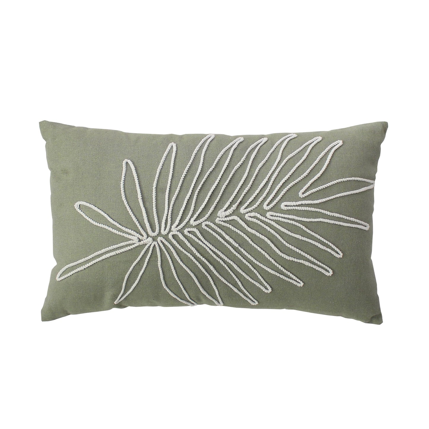 Coussin vert olive brodé, rectangulaire 30x50cm, déhoussable