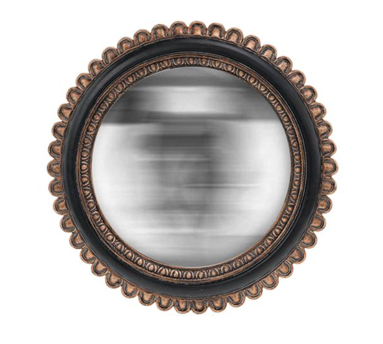 Miroir Fleur convexe noir et doré 21.5 cm