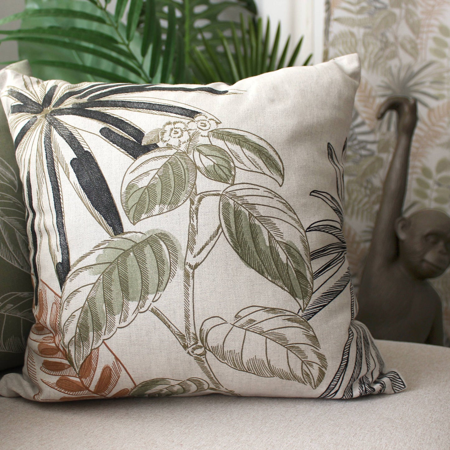Coussin carré à motif, 40x40cm, Déhoussable, Jungle Tropical