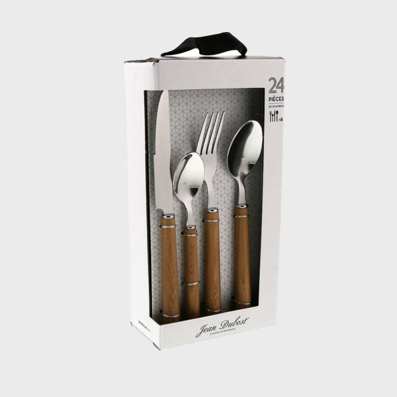 Coffret ménagère de 24 pièces round façon bois - Jean Dubost