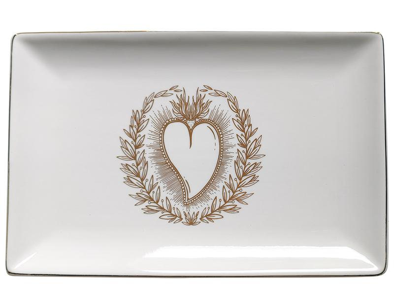 Coupelle céramique ex-voto blanc et dorée