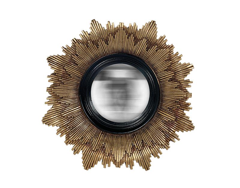 Miroir Leonie soleil convexe doré & noir 20 cm