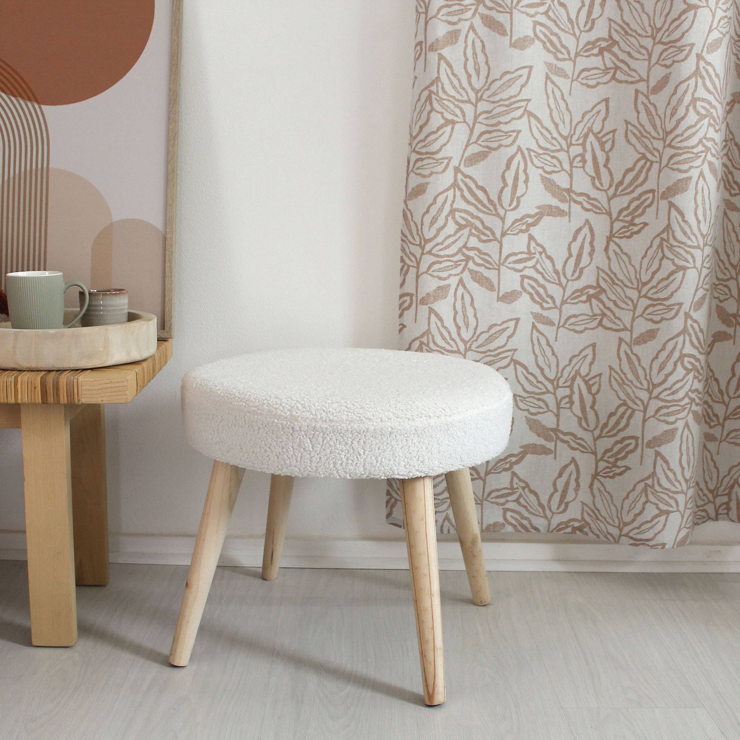 Tabouret Rond Scandinave, 45x40cm, Bois, Collection Lodge