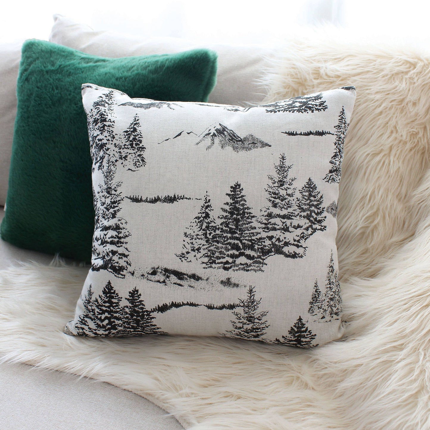 Coussin carré déhoussable, 40x40cm, Motif Sapin, Co EBENE