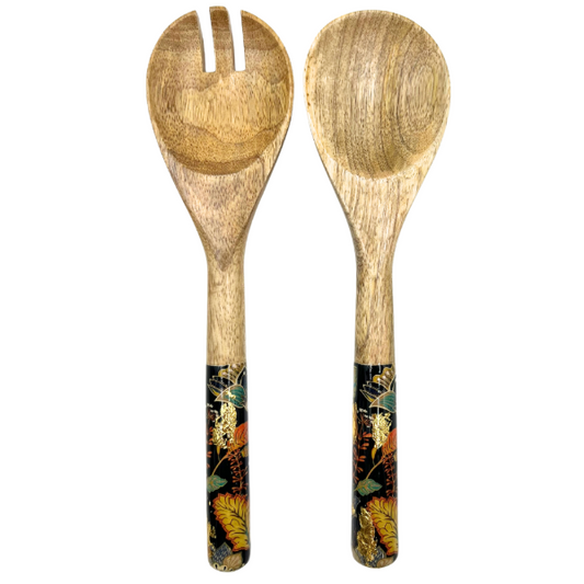 Couvert à salade en bois de Mangier et feuille d'Or