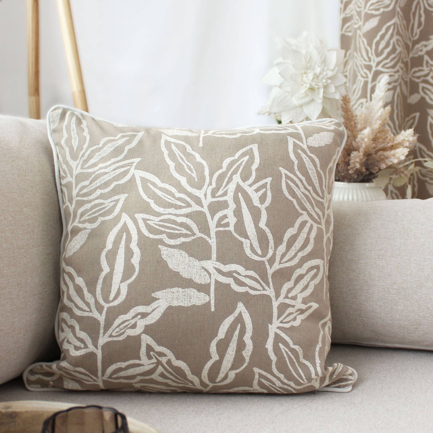 Coussin déhoussable, 40x40cm, motif, coton chambray