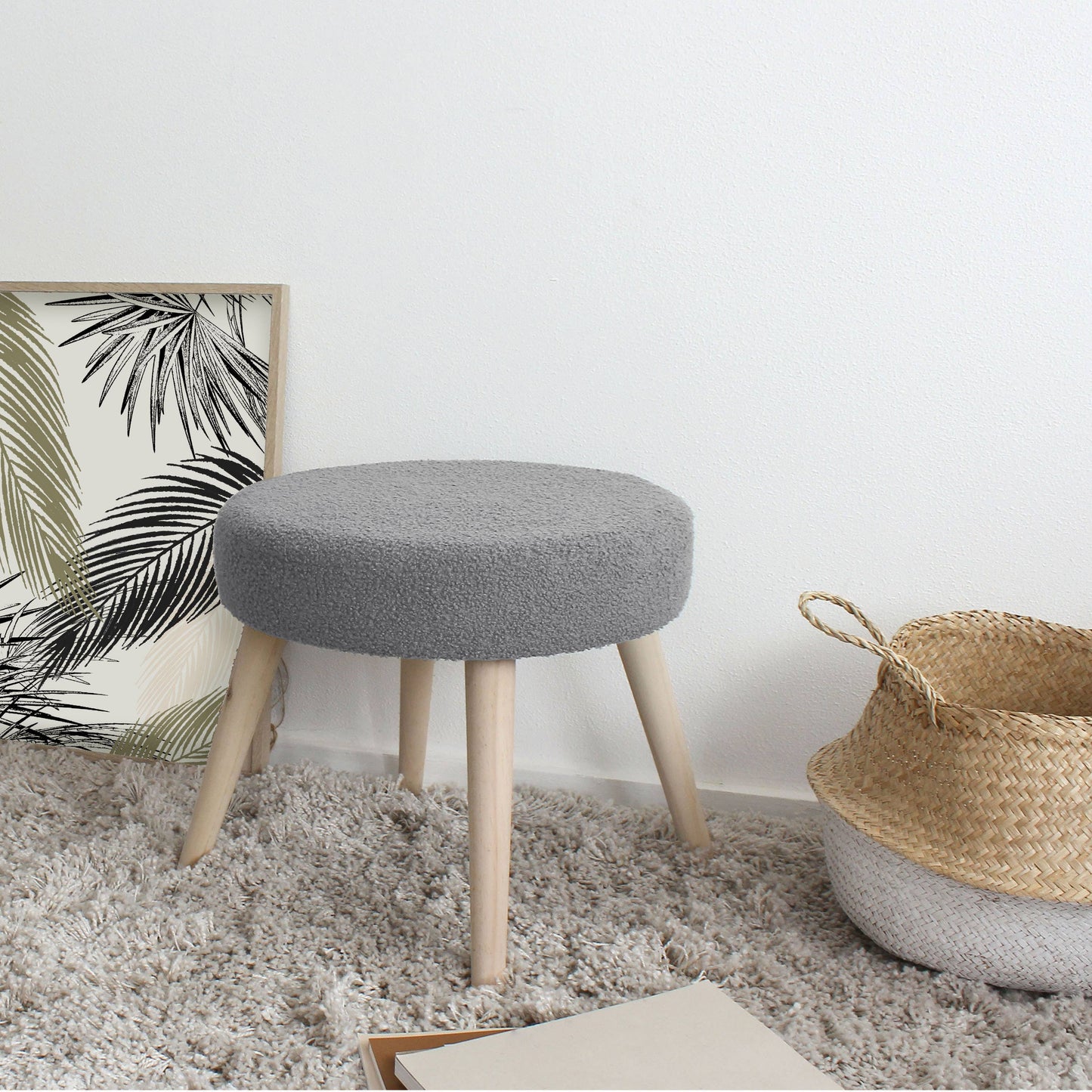 Tabouret Rond Scandinave, 45x40cm, Bois, Collection Lodge