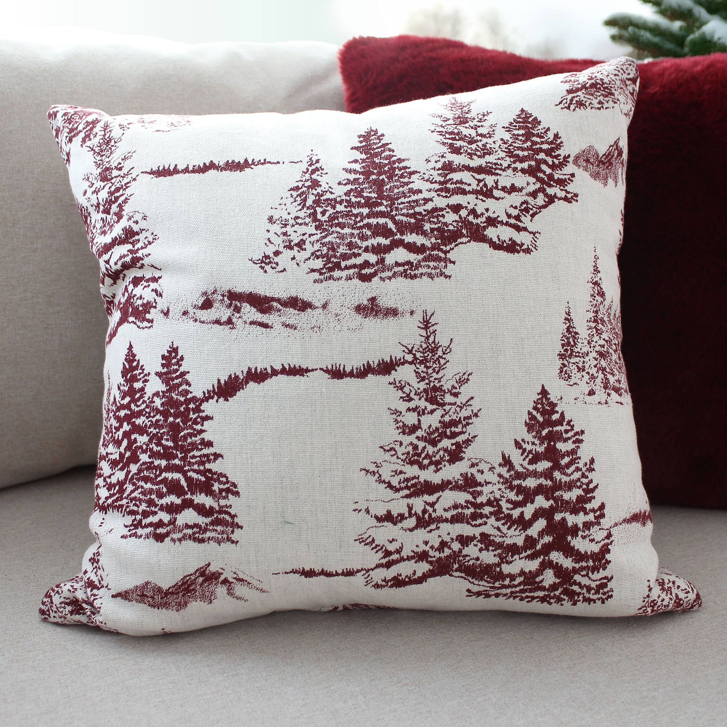 Coussin carré déhoussable, 40x40cm, Motif Sapin, Co EBENE
