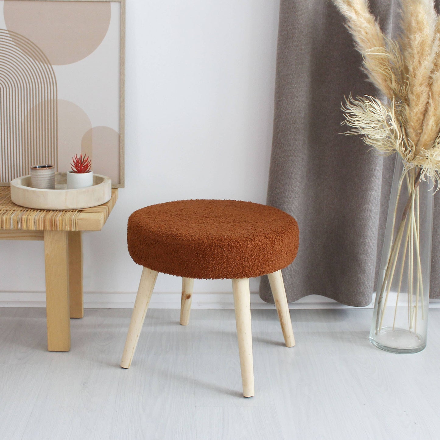 Tabouret Rond Scandinave, 45x40cm, Bois, Collection Lodge