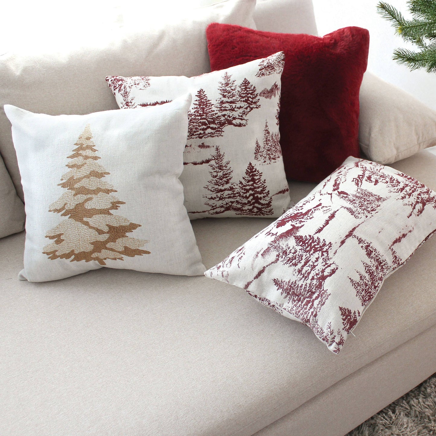 Coussin carré déhoussable, 40x40cm, Motif Sapin, Co EBENE