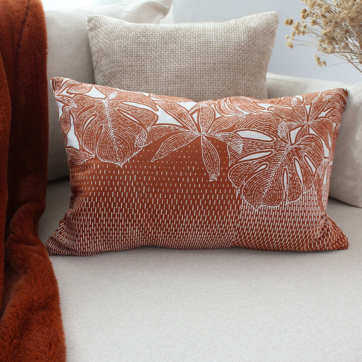 Coussin déhoussable, 30x50cm, Motif Tropical, Casamance