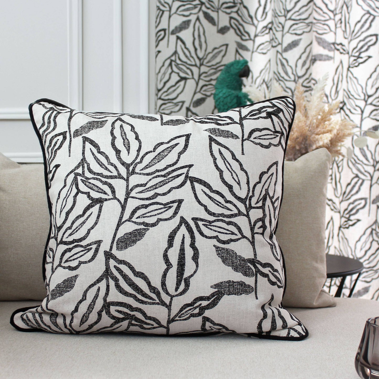 Coussin déhoussable, 40x40cm, motif, coton chambray