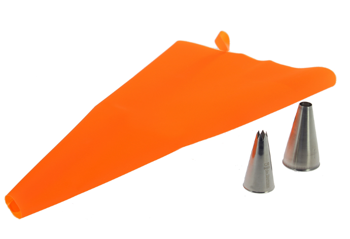 Poche à pâtisserie en silicone et 2 douilles inox