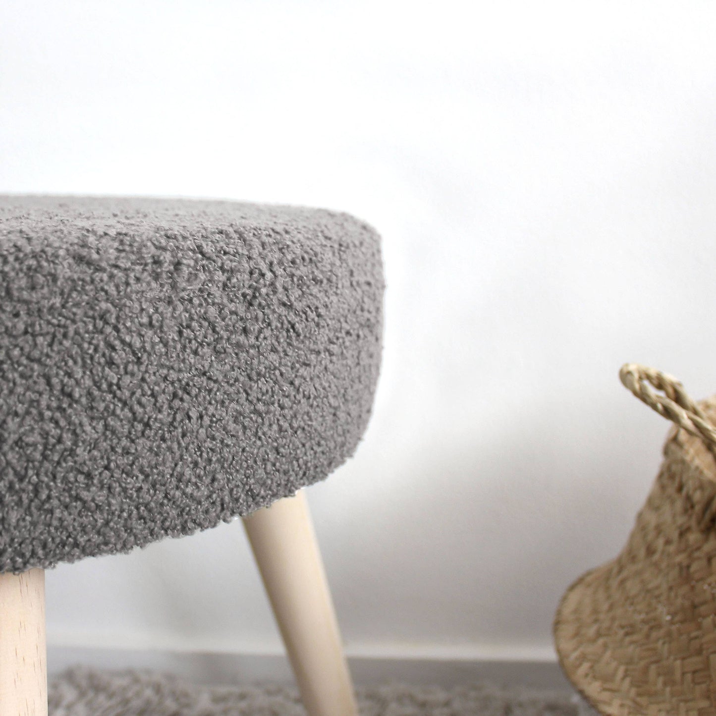 Tabouret Rond Scandinave, 45x40cm, Bois, Collection Lodge