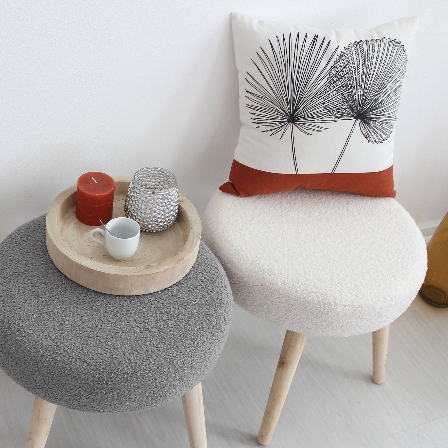 Tabouret Rond Scandinave, 45x40cm, Bois, Collection Lodge