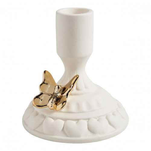 Bougeoir sur pied Papillon en céramique blanche - Mathilde M