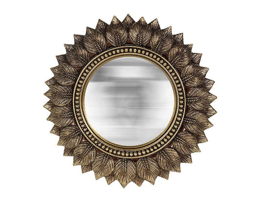 Miroir feuilles convexe doré grand