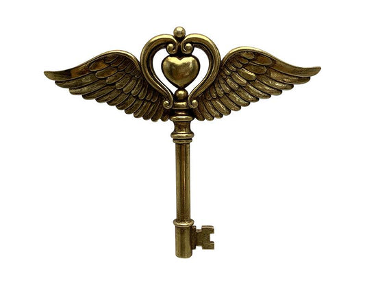 Déco murale clé ailes doré Coeur