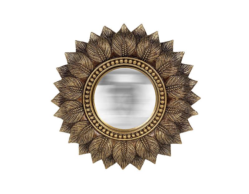 Miroir feuilles convexe doré
