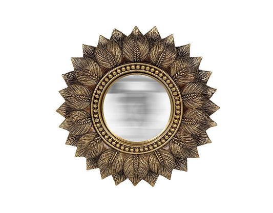 Miroir feuilles convexe doré