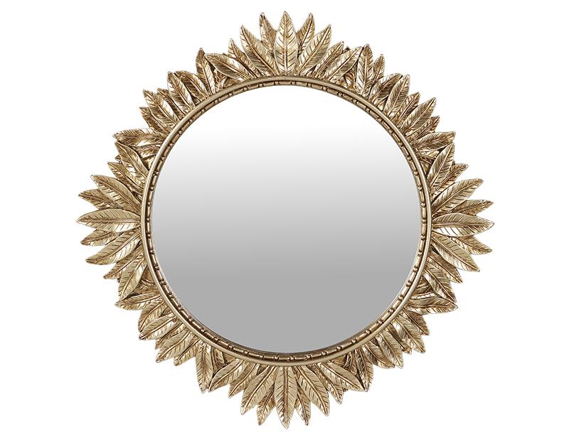 Miroir soleil feuilles doré