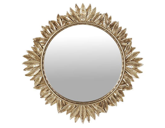 Miroir soleil feuilles doré